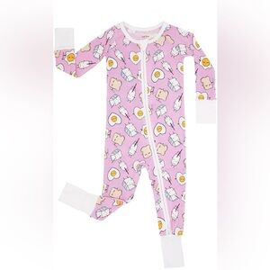 little sleepies Pink Breakfast-Print One-Piece Zipper Pajamas